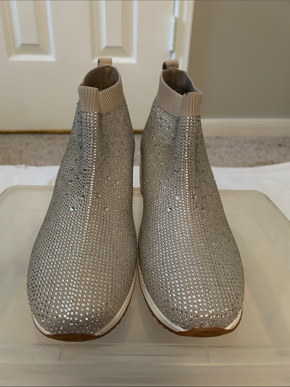 Alex Marie Silver Rhinestone Slip-On Sock Sneakers